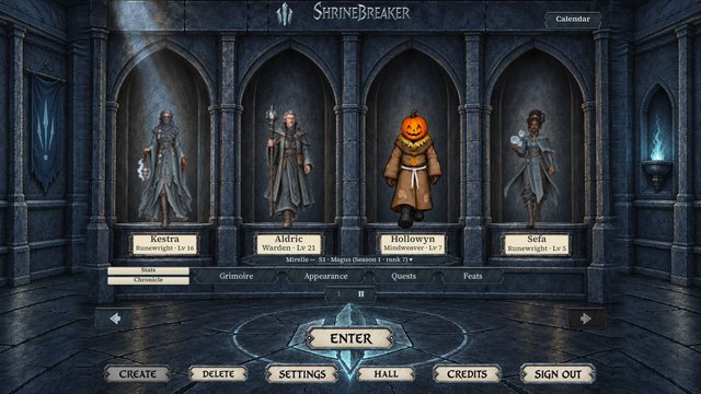 The Sanctum's second page: an Ash Seer, a Wandering Archmage, a mage wearing the Pumpkin Maiden look and a Tide Oracle.